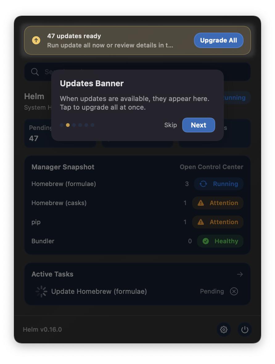 Walkthrough spotlight overlay highlighting a UI element.